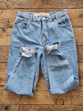 VTG District Gasoline High Waisted Tapered Ankle Slit Mom Jeans - 34 X 27
